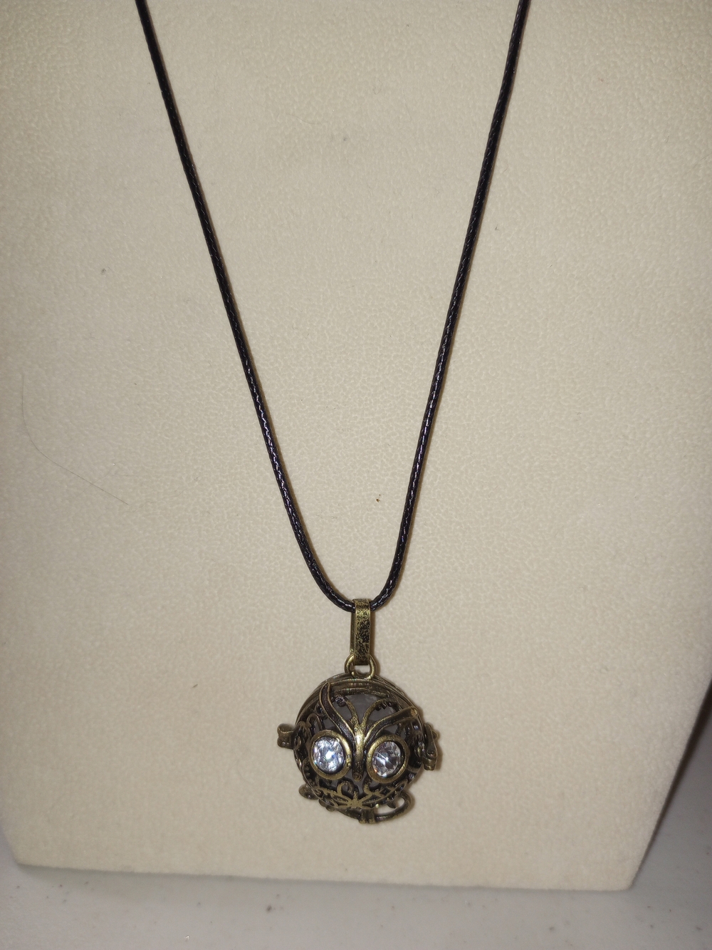 Antique Brass Owl Locket Necklace with Clear Crystal Eyes - Women Jewelry